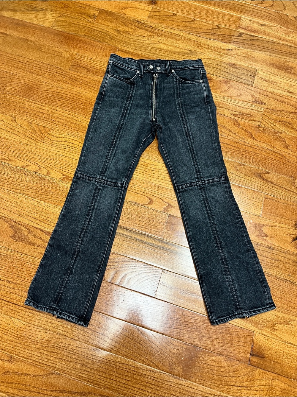 Rag & Bone Iver High-Rise Black Seam-Detail Flared Jeans with zip detailing